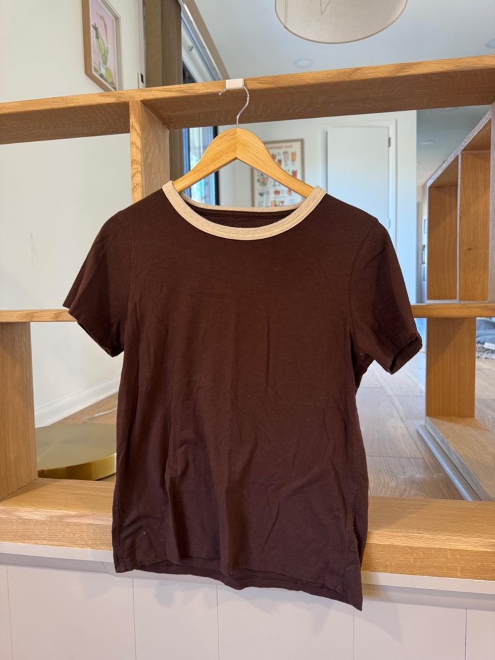 aerie Brown Short-Sleeve Ringer Tee with Cream Collar